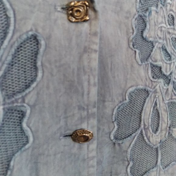 Parsley & Sage Cotton Jacket. Indigo Blue with Floral Cut Out Design - Picture 9 of 9